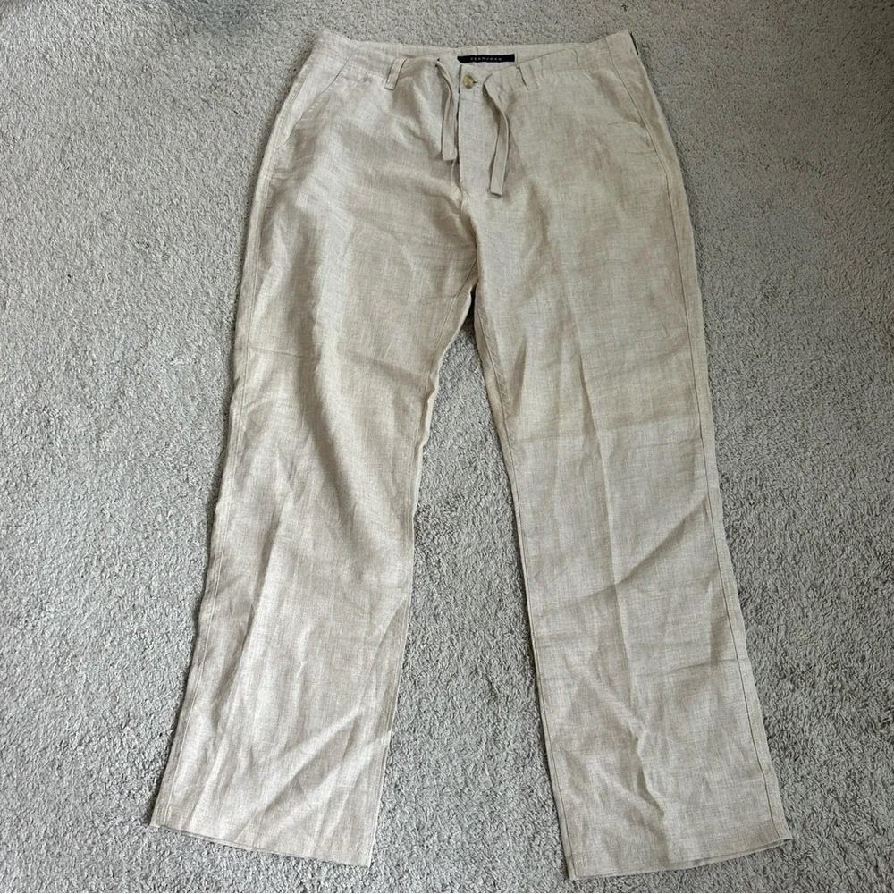 Sean John Light Tan Linen Drawstring Chinos inseam 34
